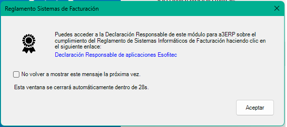 Mensaje automático de Declaración Responsable