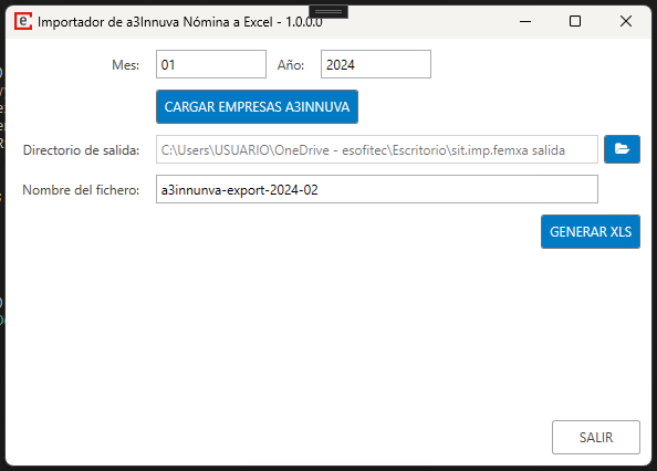 Pantalla principal de la aplicación