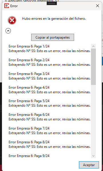 Detalle de errores desplegado