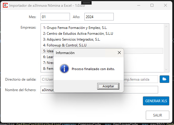 Mensaje de proceso finalizado con éxito