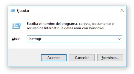 Abrir el Administrador de IIS escribiendo inetmgr en Ejecutar