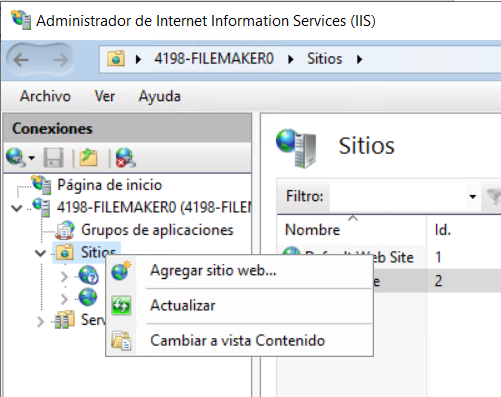 Agregar un sitio web desde el Administrador de IIS